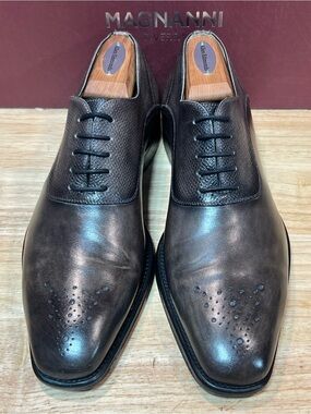 Magnanni Men’s Smoke Gray Medallion Oxfords US Sz 7.5M Made In Spain 🇪🇸